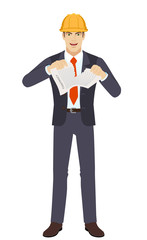 Businesswoman in construction helmet breaks the contract