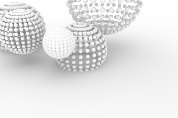 Spheres, modern style soft white & gray background. Design, space, monochrome & blank.
