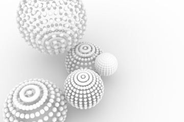 Spheres, modern style soft white & gray background. Backdrop, abstract, dreamy & black.