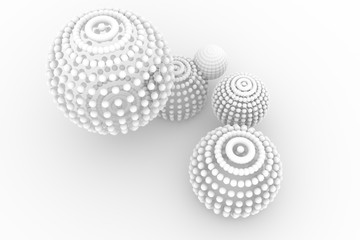 Spheres, modern style soft white & gray background. Design, artwork, decoration & blank.