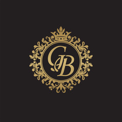 Initial letter GB, overlapping monogram logo, decorative ornament badge, elegant luxury golden color