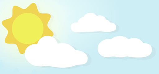 Background wallpaper about a sunny blue sky with clouds and sun. EPS 10 Vector Illustration.