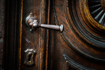 old doors close up view - on the historical streets of Italy