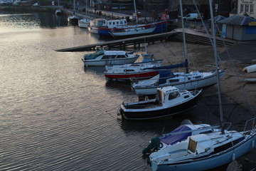 Boats parked up birds eye view