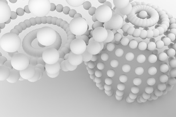 Spheres, modern style soft white & gray background. Imagination, pattern, graphic & design.