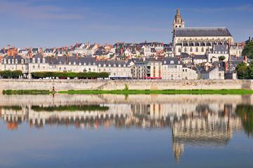 Old town of Blois in the Loire Valley France. The cathedral of St. Louis on top.