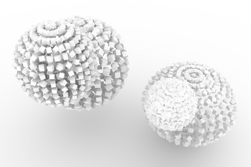 Spheres from squares, modern style soft white & gray background. Perspectives, backdrop, creative & pattern.