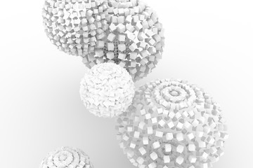 Spheres from squares, modern style soft white & gray background. Blur, artistic, generative & blank.