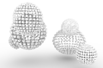 Spheres from squares, modern style soft white & gray background. Blank, space, design & light.