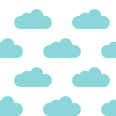 Abstract seamless pattern with blue clouds isolated on white background. Vector illustration.