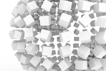 Spheres from squares, modern style soft white & gray background. Artwork, decoration, imagination & backdrop.