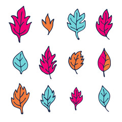 Fototapeta premium Hand drawn leaves set isolated on white background. Vector illustration.