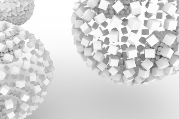 Fototapeta premium Spheres from squares, modern style soft white & gray background. Artwork, perspectives, graphic & wallpaper.