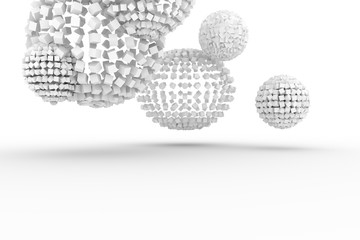 Spheres from squares, modern style soft white & gray background. Perspectives, monochrome, art & rendering.