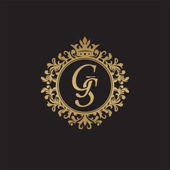 Initial letter GS, overlapping monogram logo, decorative ornament badge, elegant luxury golden color