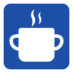 blue, white sign - cooking pot with smoke icon