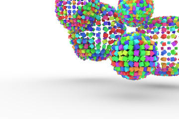 Colorful spheres from squares, modern style soft white & gray background. Congratulation, decoration, bunch & birthday.