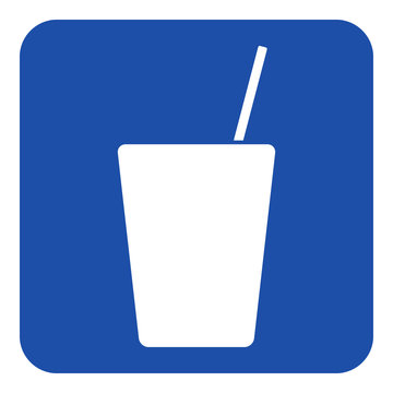 blue, white sign - drink with straw icon