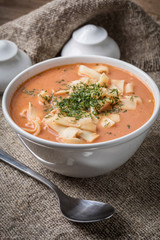 Fresh tomato soup with rice.