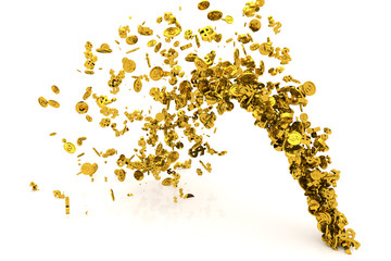 Bunch of money, gold, dollar sign or coins flow from the floor, modern style background or texture.
