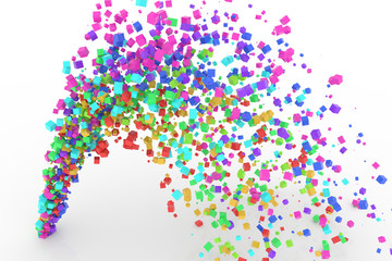 Bunch of colorful square boxes flow from the floor, modern style background or texture. Drawing, festive, canvas & party.