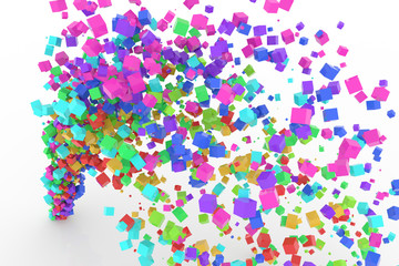 Bunch of colorful square boxes flow from the floor, modern style background or texture. Illustration, shape, drawing & festive.