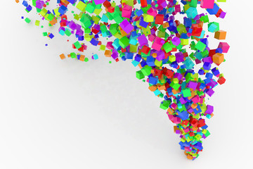 Bunch of colorful square boxes flow from the floor, modern style background or texture. Pattern, surface, greeting & party.