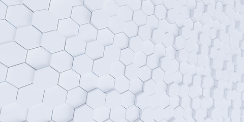 3d white hexagon background. Rendered geometric illustration