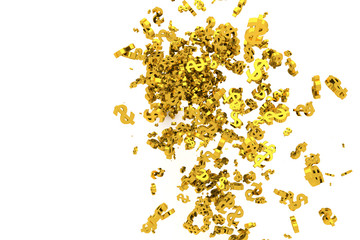 Bunch of gold money or dollar sign flow from the floor, modern style background or texture.