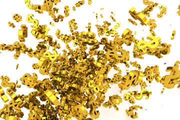 Bunch of gold money or dollar sign flow from the floor, modern style background or texture.