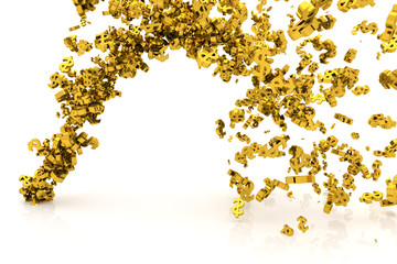 Bunch of gold money or dollar sign flow from the floor, modern style background or texture. Cover, wallpaper, earnings & profit.