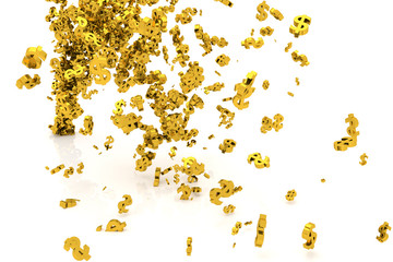 Bunch of gold money or dollar sign flow from the floor, modern style background or texture. Wallpaper, art, profit & design.
