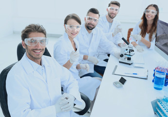 Fototapeta premium head of the scientific project and research team at the workplace