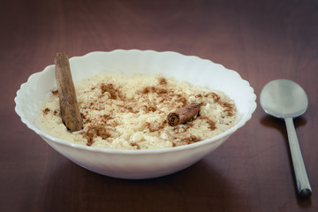 Creamy rice pudding with cinnamon