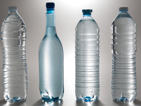 Collection of Plastic set water bottles in grey