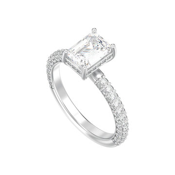 3D illustration isolated silver elegant solitaire decorative diamond ring