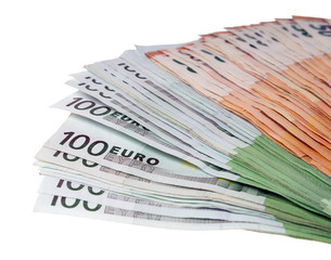 Geldscheine / Fünfzig und Einhundert Euroscheine auf hellem Hintergrund