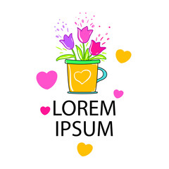 Colorful background with flowers and hearts.