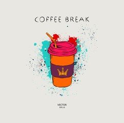 image of a cup of coffee on a bright background. Vector illustration