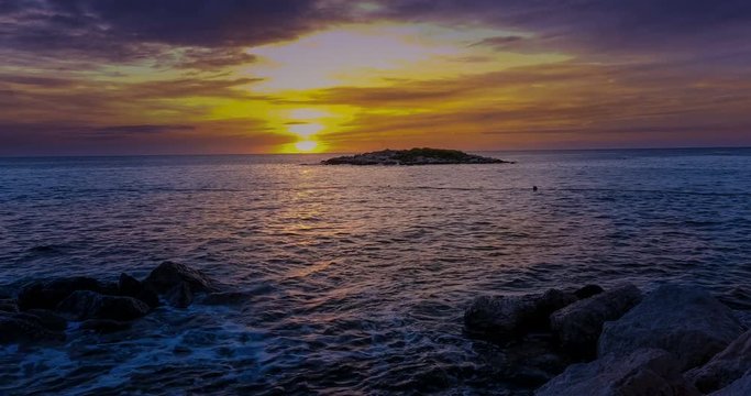 Sunset beach on Sveti Nikola island in Porec, Croatia, time lapse