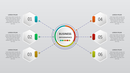 Abstract business infographics in the form of colored figures connected with each other by lines and steps. EPS 10.