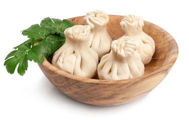 Khinkali, a georgian dumpling, on a white background