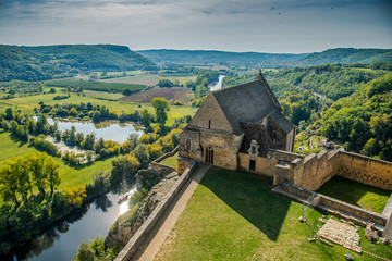 Beautiful rural landscape. View from the fortress of Beynac. Silence and rest, time to rest, the best view
