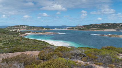 Fototapeta na wymiar Panoramic view over the Little Wharton Beach on a summer day, one of the most beautiful places in the Cape Le Grand National Park, Western Australia