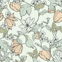 Seamless pattern with flowers magnolia