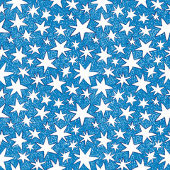 Vector star seamless pattern in doodle style on scribbled blue background for fashion clothes and textile designs