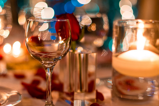 Romantic Wine Glass with Candles
