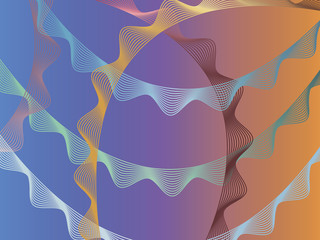 Abstract vector wave on colorful gradient background. Stylish dynamic movement of lines.