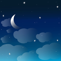 Obraz na płótnie Canvas Vector background with evening sky. Moon and stars in the clouds.