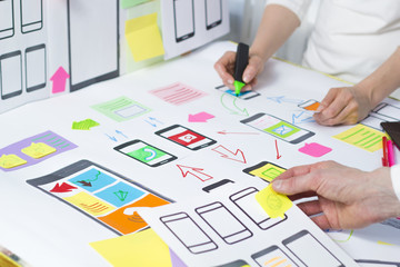 Creative web application development for mobile phones. Engineering sketch of the user interface.	